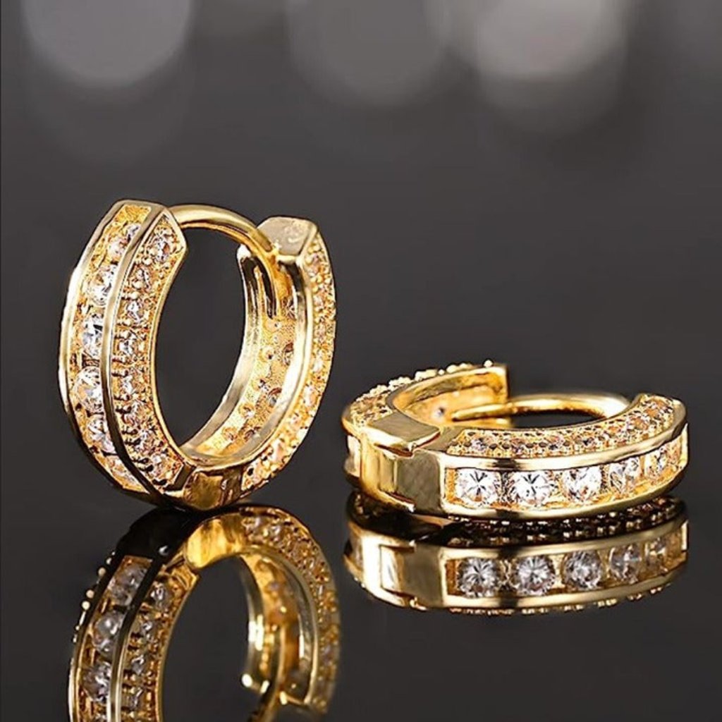 2ct Diamond Mens 18k Yellow Gold Earrings Round Circle Guys Fine 18 Karat 2 Ct